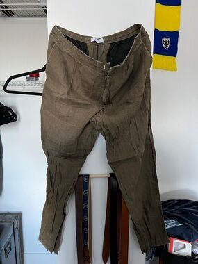 Primark Men's Olive Brown Cotton-Linen Chinos